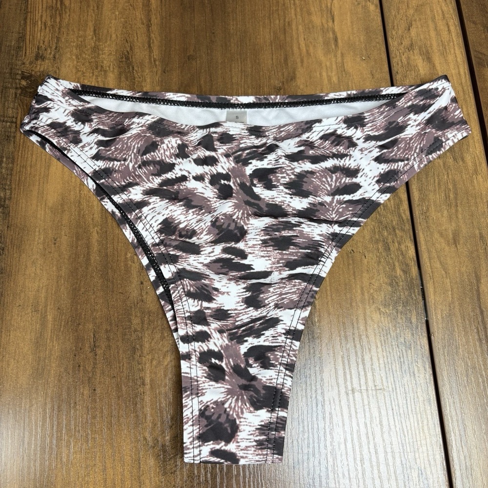 NWOT Unbranded Womens S Brown Bikini Bottom Animal Leopard Print High Cut